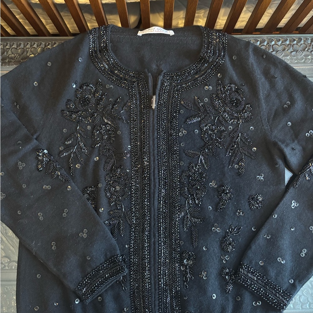 Richard Grand Cashmere Black Beaded Cardigan